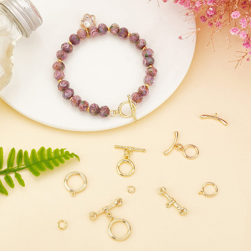[Australia] - Beebeecraft 6 Sets 3 Style 18K Gold Plated Toggle Jewelry Clasps Connectors Round Ring Toggle T Bar Clasps Sets for Necklace, Bracelet, Earring Making 