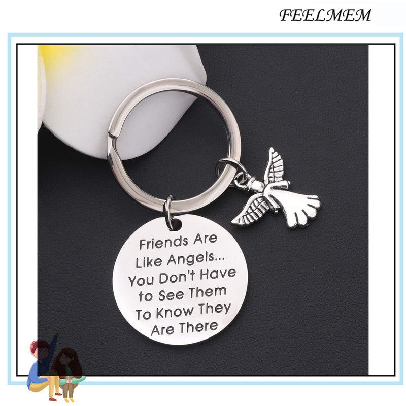 [Australia] - FEELMEM Friendship Keychain Friends are Like Angels You Don't Have to See Them to Know They are There Friend Jewelry Gift for BFF Sister silver 