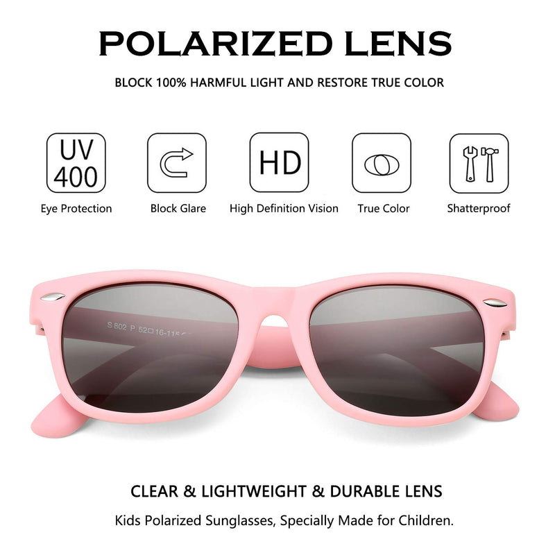 [Australia] - DeBuff Kids Polarized Sunglasses TPEE Rubber Flexible Frame for Boys Girls Age 3-10 2 Pack - (All Pink+all Matte Black) 45 Millimeters 