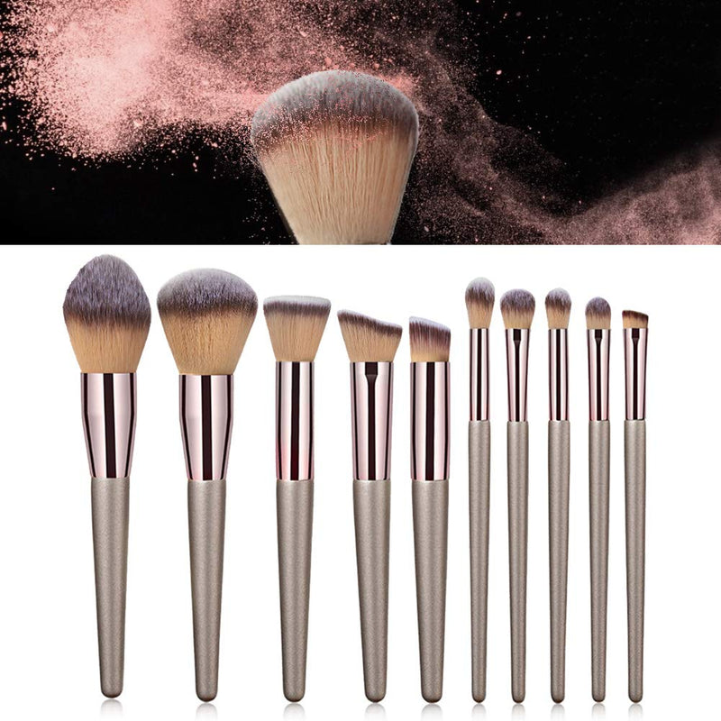 [Australia] - Makeup Brush Set, 10Pcs Champagne Gold Makeup Brushes Set Foundation Eyeshadow Eyebrow Blush Brush Beauty Tools Soft Bristle Foundation Eyeshadow Blending Blusher Buffer Concealer Brush Christmas present 