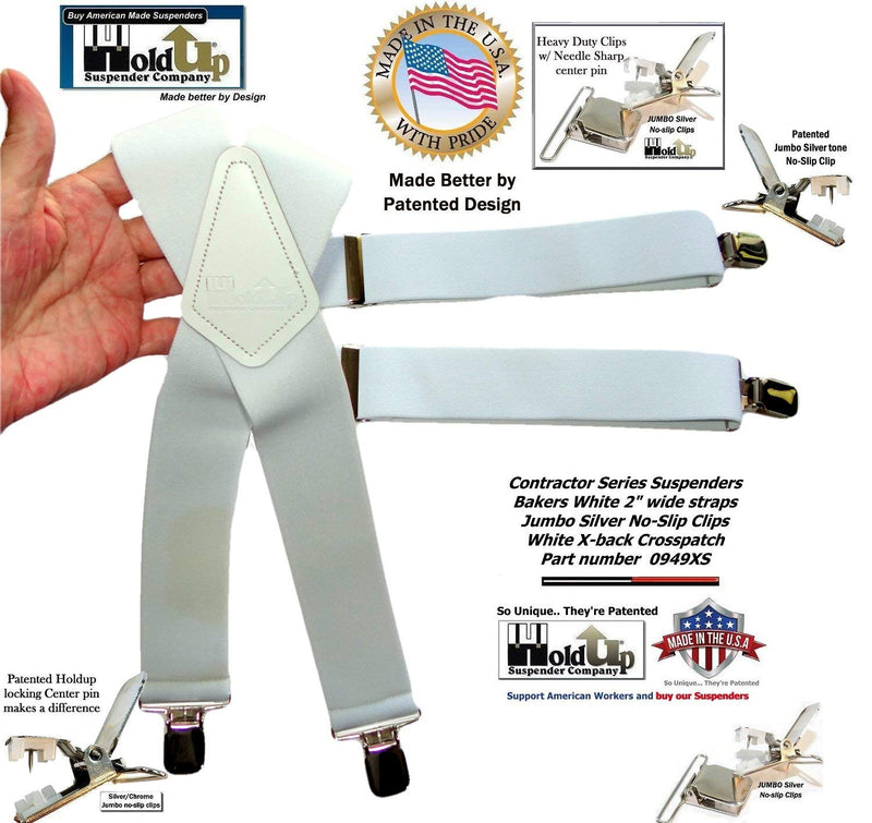 [Australia] - Holdup Contractor Series 2" X-back Work Suspenders with Patented No-slip Clips Bakers White 