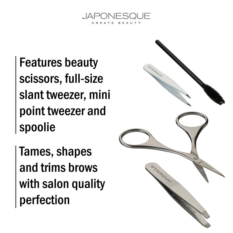 [Australia] - JAPONESQUE Brow Perfecting Kit, Beauty Scissors, Full-Size Slant Tweezers, Mini Tweezers, and Spoolie 