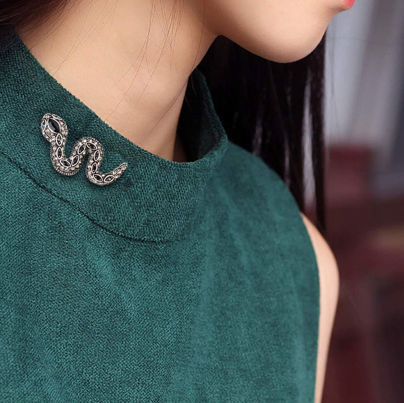 [Australia] - Vintage Enamel Crystal Cobra Snake Brooch Pins Reptile Animal Python Antique Breastpin Costume Jewelry for Women Men Black Snake 