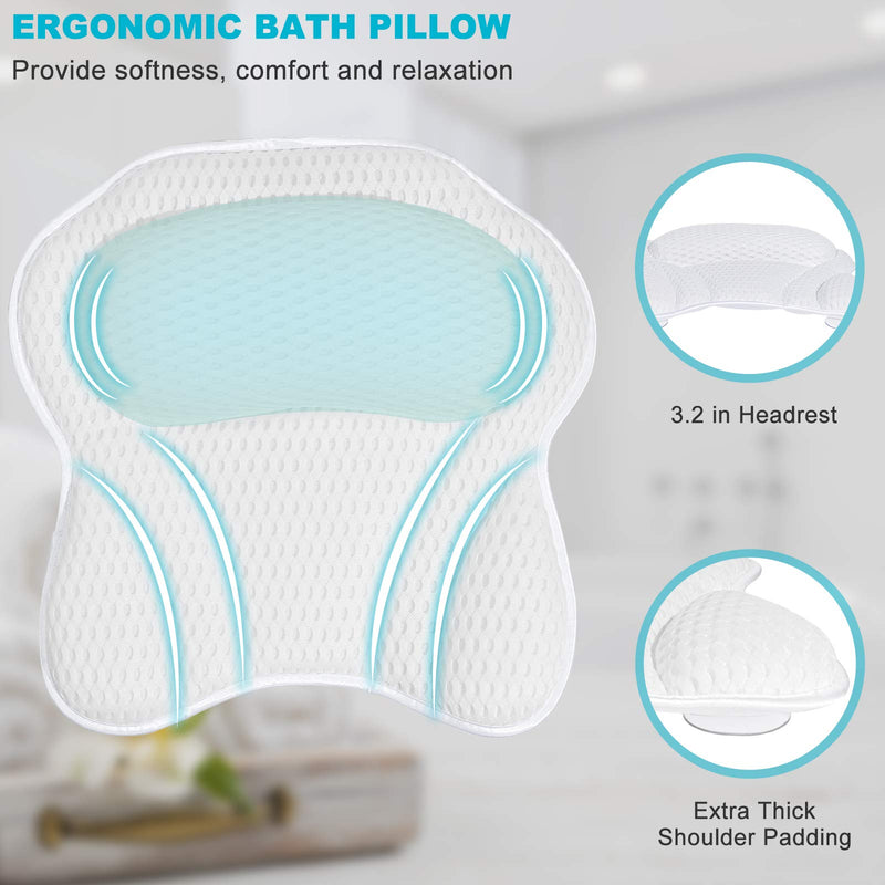 [Australia] - Idle Hippo Luxury Bath Pillow Bathtub Spa Pillow with 4D Air Mesh and Non-slip Suction Cups, Bathtub Cushion Pillow for Head, Neck, Back & Shoulder Rest Support Fit Hot Tub, Jacuzzi 4D Luxury Bath Pillow 