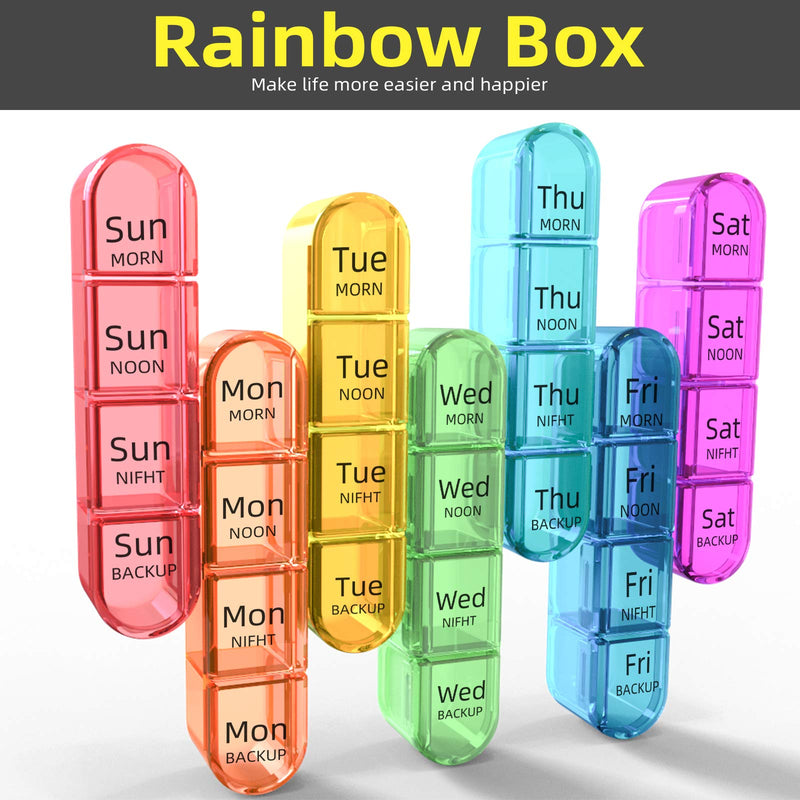 [Australia] - Pill Box 4 Times a Day, 7 Days Pill Organiser Box with 28 Compartments, Weekly Pill Case for Morning Noon Evening and Bed Time Rainbow 
