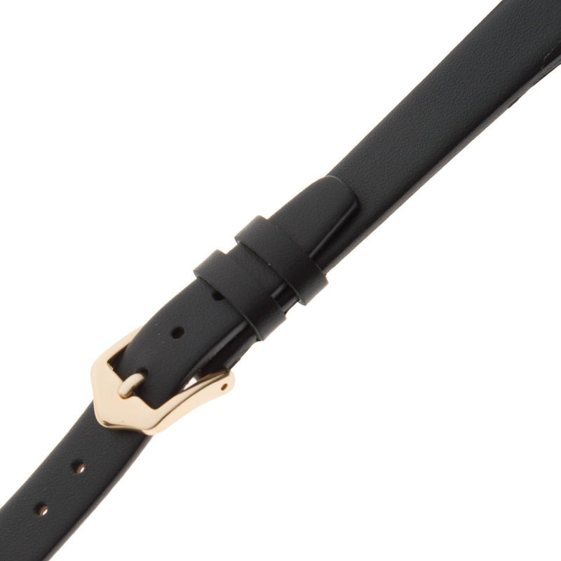 [Australia] - Gilden Ladies 6-14mm Classic Calfskin Flat Black Leather Watch Band F60 6 millimeter Width, Regular Length Black, Gold-Tone Buckle 