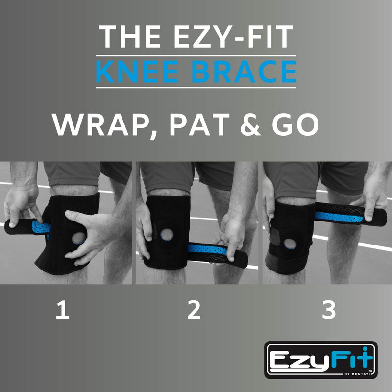 [Australia] - EzyFit Knee Brace Support For Arthritis, ACL, LCL, MCL, Sports Exercise, Meniscus Tear Injury Recovery - Side Stabilizers Open Patella - Best Comfort Fit Adjustable Neoprene Wrap - 3 Sizes Large - Most Popular Size Fits 14"-17" 