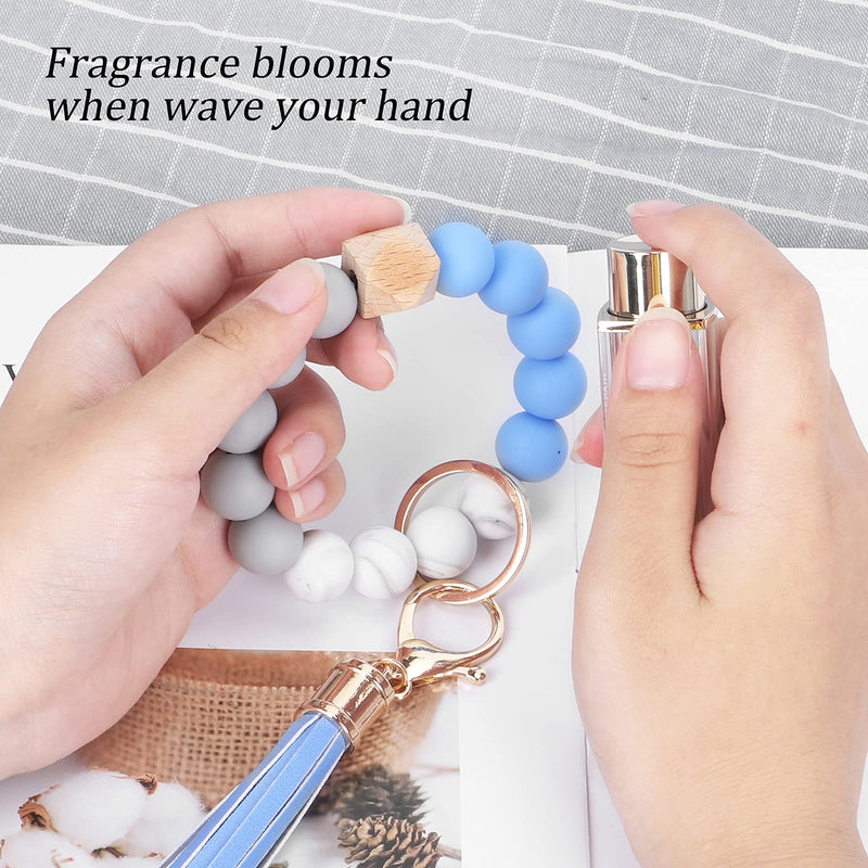 [Australia] - Weixiltc Bracelet Keychain Wristlet, Silicone Bead Key Ring Bracelet for Women Blue 