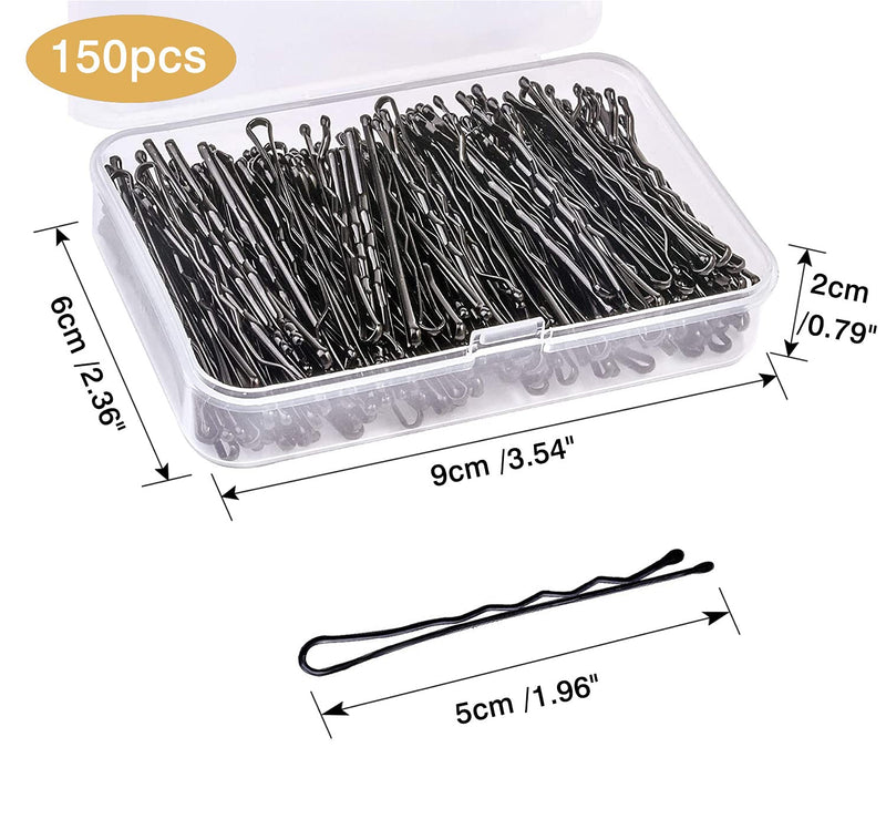 [Australia] - 150 Pieces Bobby Pins, Hair Clips Hair Grips Kirby Grips for Women Hair Styling Pins with Storage Box(Black) Black 