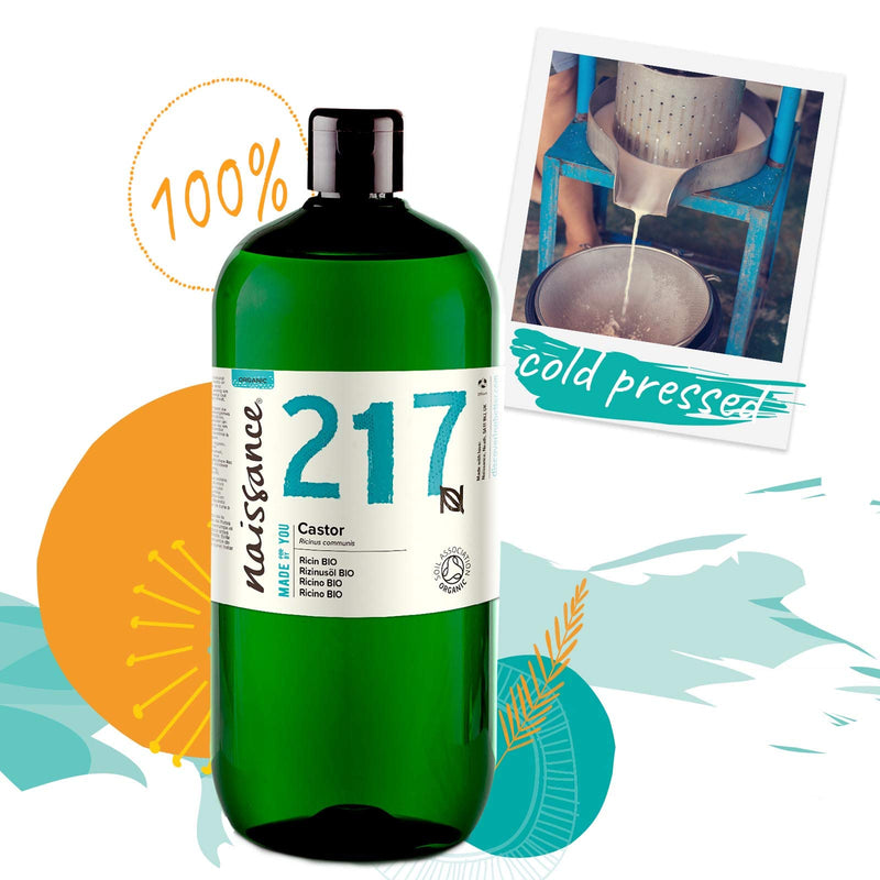 [Australia] - Naissance Certified Organic Castor Oil (no. 217) 1 Litre ‚Äì 100% Pure, Cold Pressed , Unrefined ‚Äì For Eyelashes, Hair, Eyebrows, Beard Growth, Nails, Skin, Massage ‚Äì Natural, Vegan, Hexane Free, No GMO 