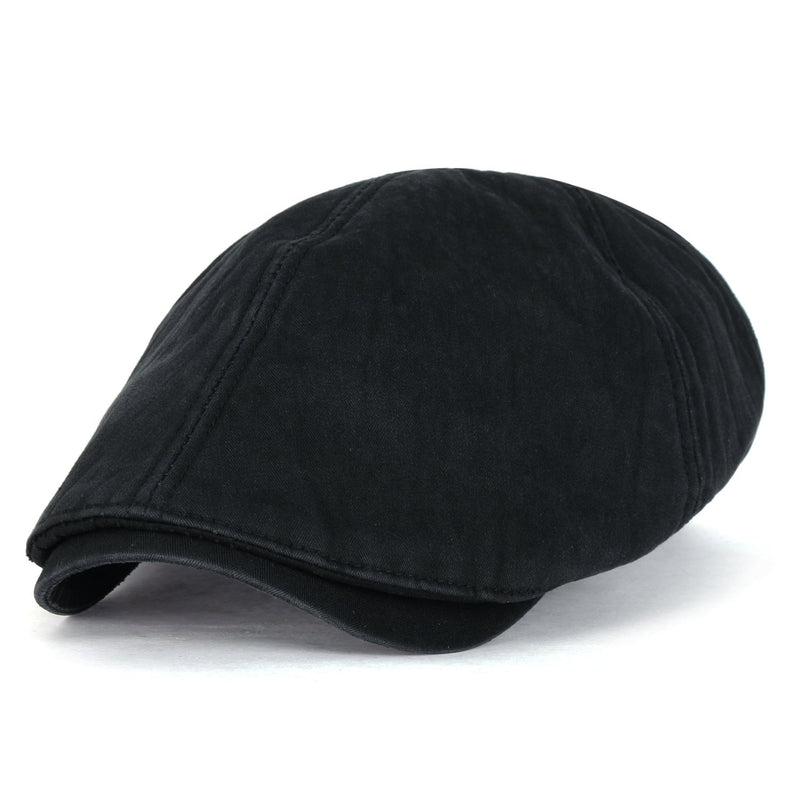 [Australia] - ililily Washed Cotton Flat Cap Cabbie Hat Gatsby Ivy Irish Hunting Newsboy Stretch Big Hat X-Large Xl-black 