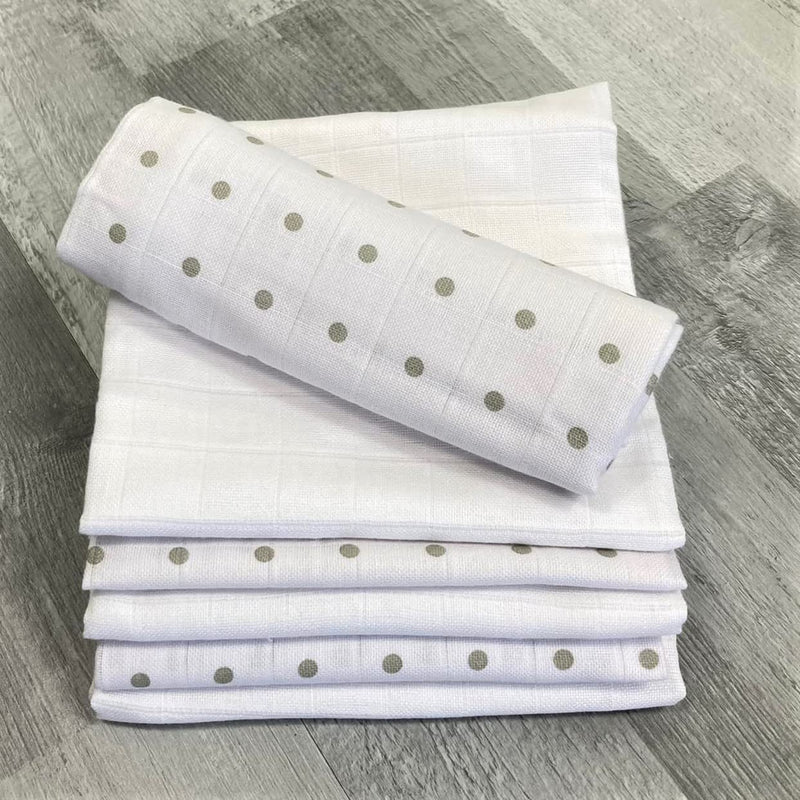 [Australia] - MuslinZ muslin cloths 6 pack 70x70cms 100% pure cotton burp cloths, soft and absorbent for newborns (White/Grey Spot) White/Grey Spot 