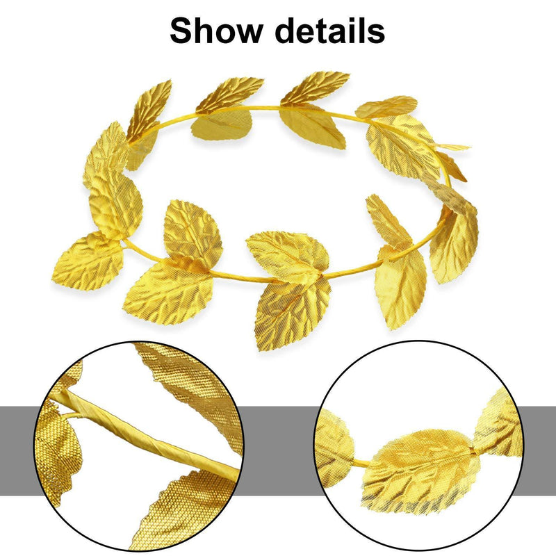 [Australia] - meekoo Roman Head Wreath Gold Leaf Crown Headdress Roman Leaf Headband Toga Headwear (Knitted Fabric, 3 Pieces) 