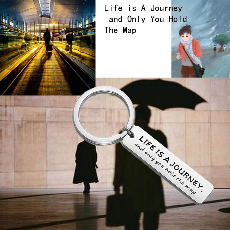 [Australia] - FEELMEM New Adventure Keychain Best Friend Going Away Gift Life is A Journey and Only You Hold The Map Keychain BBF Long Distance Relationship Gift Deployment Gift silver 