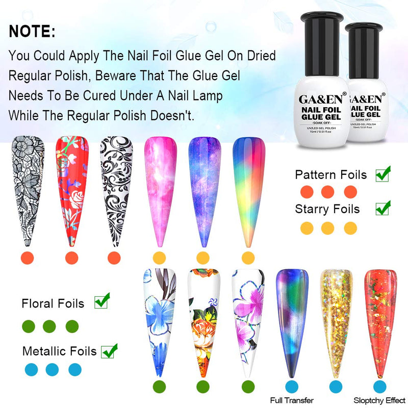 [Australia] - Nail Foil Glue Gel for Foil Art Stickers Strong Adhesion Nail Complete Transfer Available 15ml2 Bottles Soak Off LED LAMP Required Tips Manicure DIY With Gift Box 