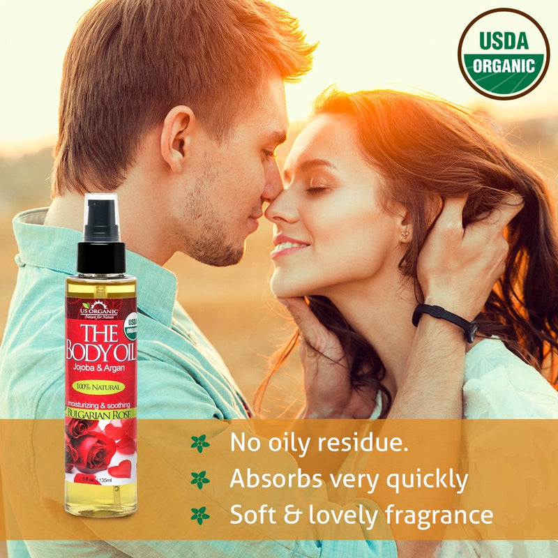 [Australia] - US Organic Body Oil - Romantic Sexy Bulgarian Rose- Jojoba and Argan Oil with Vitamin E, USDA Certified Organic, No Alcohol, Paraben, Artificial Detergents, Color or Synthetic perfumes, 5 Fl.oz. 