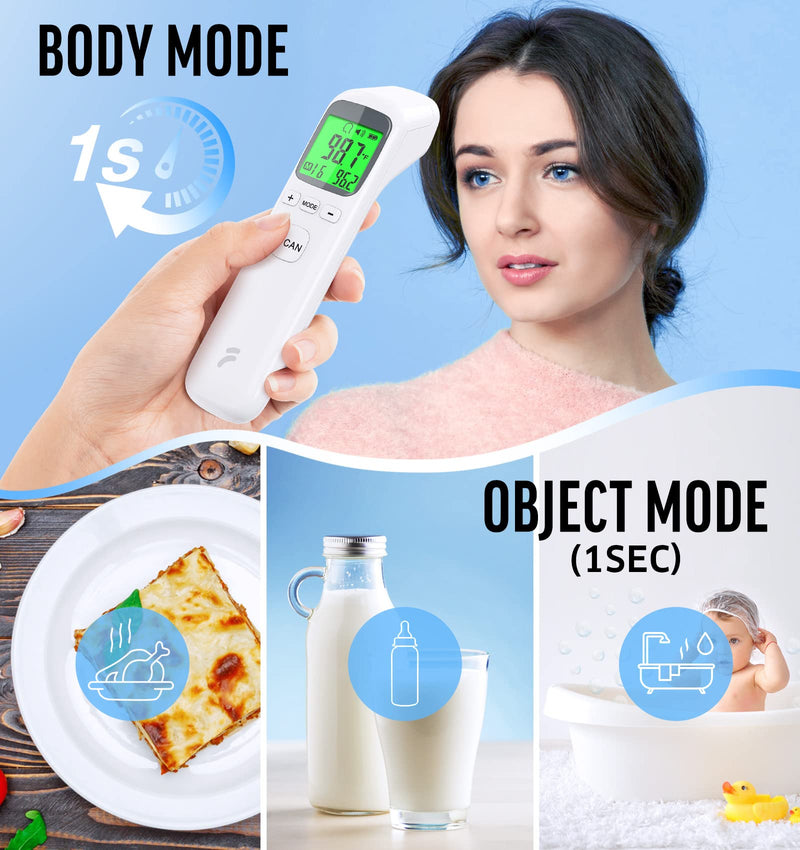 [Australia] - Thermometer for Adults and Kids, No-Touch Forehead Thermometer with Object Mode Function,Fever Alert and 32 Set Memory Recall,Instant Accurate Reading Digital Baby Thermometer for Fever White 