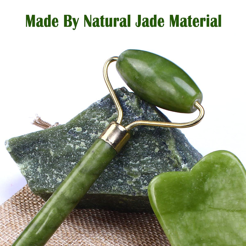 [Australia] - Jade Roller Gua Sha, Green Face Roller Skin Care Tools Lymphatic Drainage Scraping Massage Stone Guasha Tool for Face Neck and Eye Treatment 