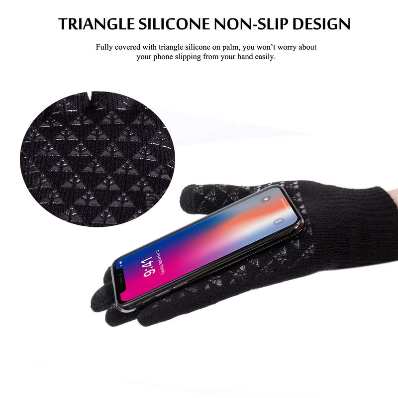 [Australia] - Winter Knit Gloves Touchscreen Warm Thermal Soft Lining Elastic Cuff Anti-slip for Women Men Black 
