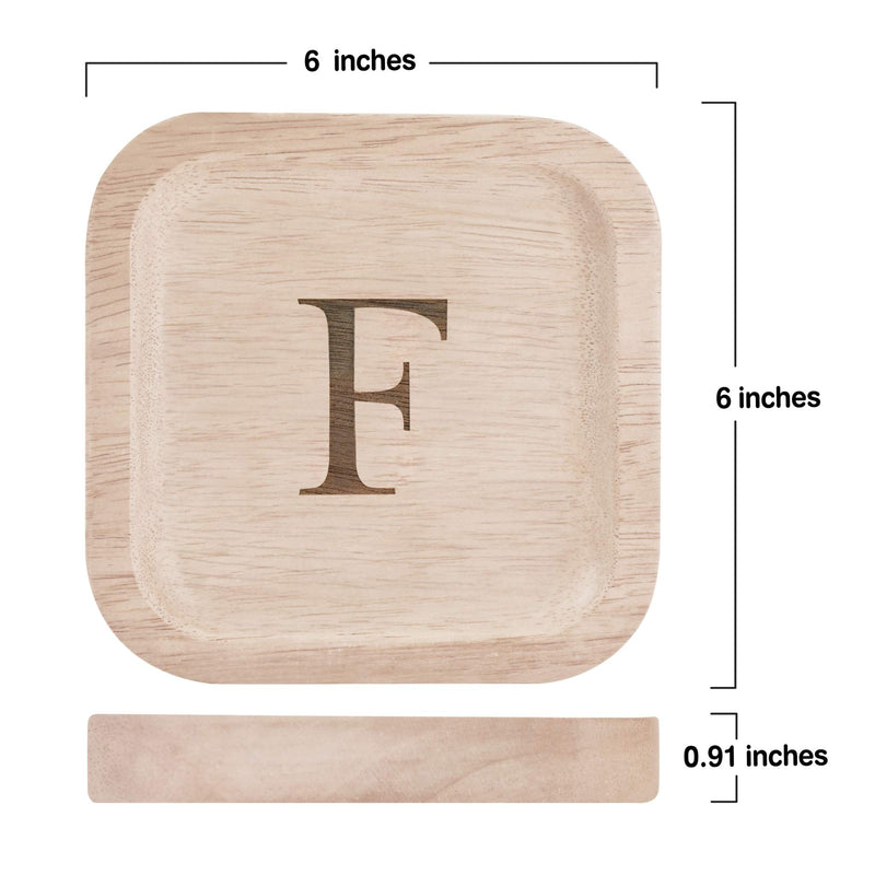 [Australia] - Solid Wood Personalized Initial Letter Jewelry Display Tray Decorative Trinket Dish Gifts For Rings Earrings Necklaces Bracelet Watch Holder (6"x6" Sq Natural "F") ุ6"x6" Sq Natural "F" 