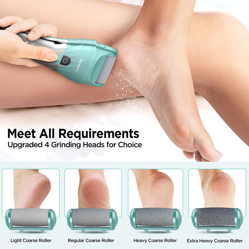 [Australia] - Electric Foot File Callus Remover Rechargeable, DynaBliss Upgraded Electric Callus Remover, Pedicure Tools with 4 Roller Heads, LED Light, 2 Speed, LED Display, Best for Dead, Hard Cracked Dry Skin Green 