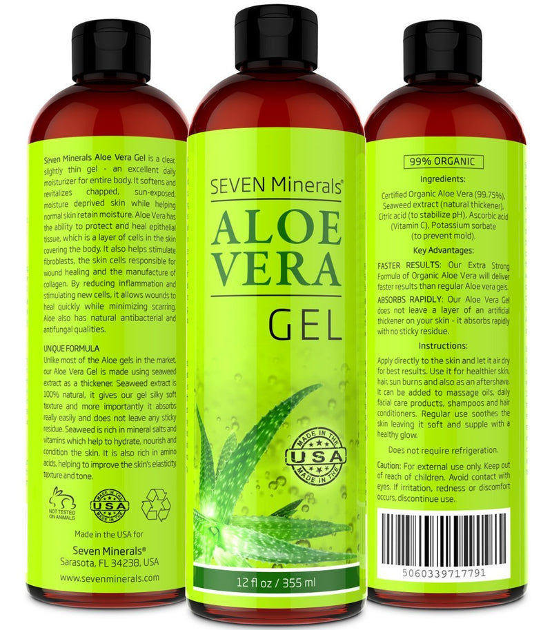 [Australia] - Aloe Vera Gel - 99% Organic, Big 12 oz - NO XANTHAN, so it Absorbs Rapidly with No Sticky Residue - made from REAL JUICE, NOT POWDER 12 Ounce (Pack of 1) 