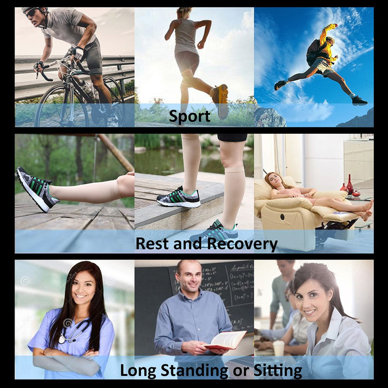 [Australia] - Compression Socks, 20-30 mmHg Graduated Knee-Hi Compression Stockings for Unisex, Open Toe, Opaque, Support Hose for DVT, Pregnancy, Varicose Veins, Relief Shin Splints, Edema, Beige Large 1 Pair Beige 