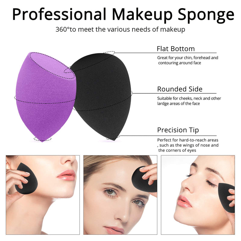 [Australia] - BEAKEY Makeup Sponge, 10 Pcs Latex-free and Vegan Makeup Blender Beauty Sponge, Flawless for Cream, Liquid Foundation & Powder Application (Purple & Black) 