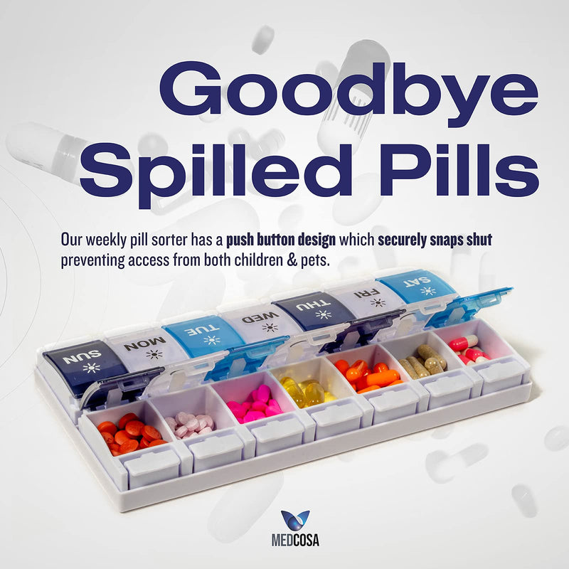 [Australia] - Medcosa 7 Days Pill Case | Goodbye Spilled Pills | AM & PM Medicine Organizer | 2 Times A Day Supplement Box with 14 Compartments 