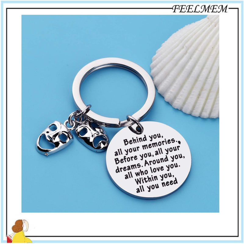 [Australia] - FEELMEM Theatre Drama Gift Drama Student Graduation Gift Keychain Behind You All Memories Before You All Your Dream Inspirational Theatre Jewelry for Her Him Actor Performer Theatre Drama keychain 