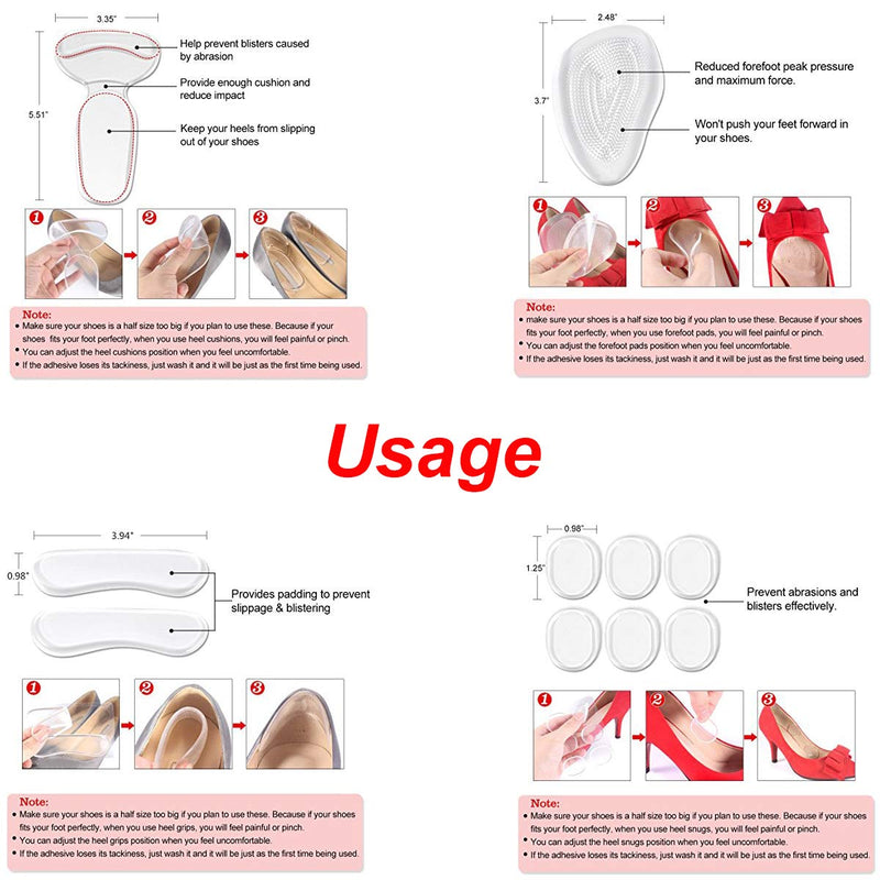 [Australia] - [ Value 14PCS ] Heel Grips Liners and Arch Support,Clear Back Heel Insoles Cushions for High Heels by Blomed,Gel Shoe Inserts for Men & Women Ball of Foot Pads for Foot Pain Relief (Transparent) 