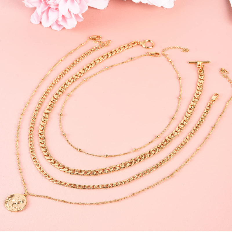 [Australia] - MJartoria Layered Necklaces for Women Retro Coin Pendant Gold Chain Necklaces Dainty Chunky Link Chain Choker Necklaces for Girls Jewelry Birthday Gifts Portrait Coin + Toggle clasps 