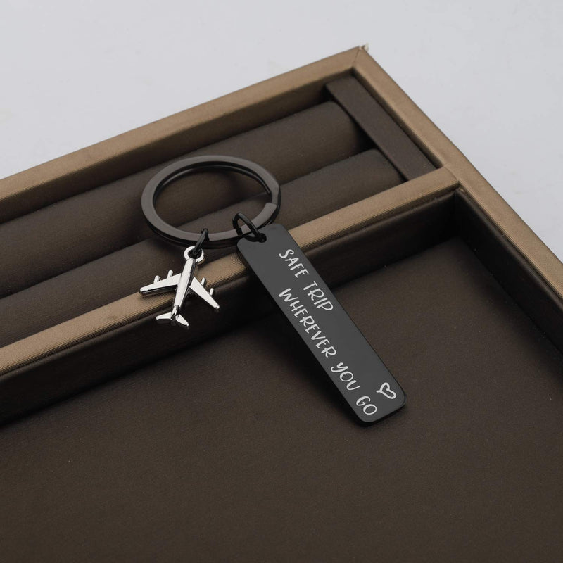 [Australia] - ENSIANTH Safe Trip Wherever You Go Keychain Safe Travels Keychain Flight Attendants Gift Pilot Jewelry Aviation Gift Safe Trip-black Key 