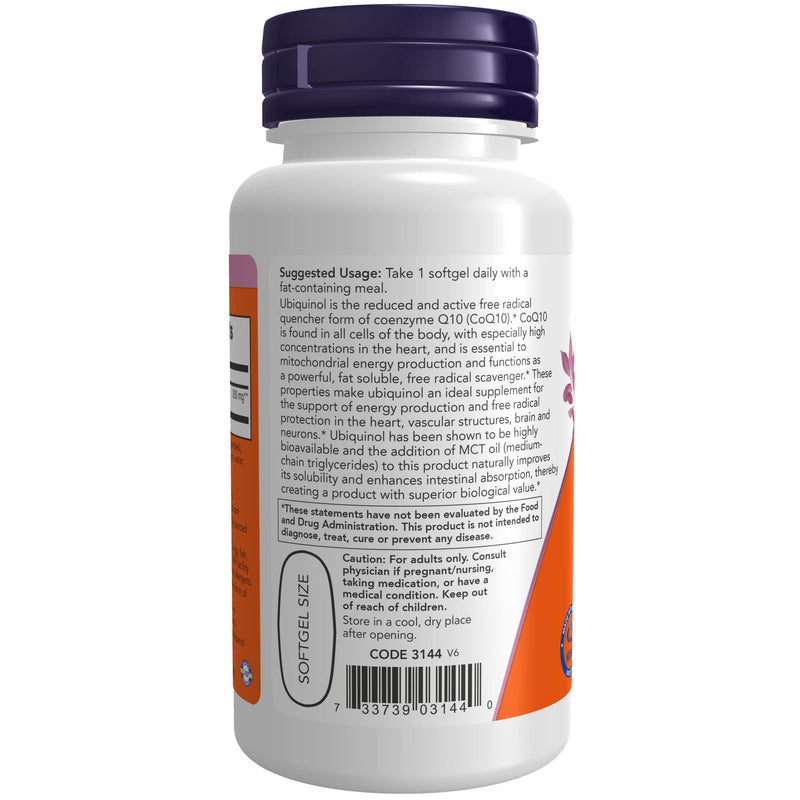 [Australia] - NOW Supplements, Ubiquinol 200 mg, High Bioavailability (the Active Form of CoQ10), 60 Softgels 60 Count (Pack of 1) 