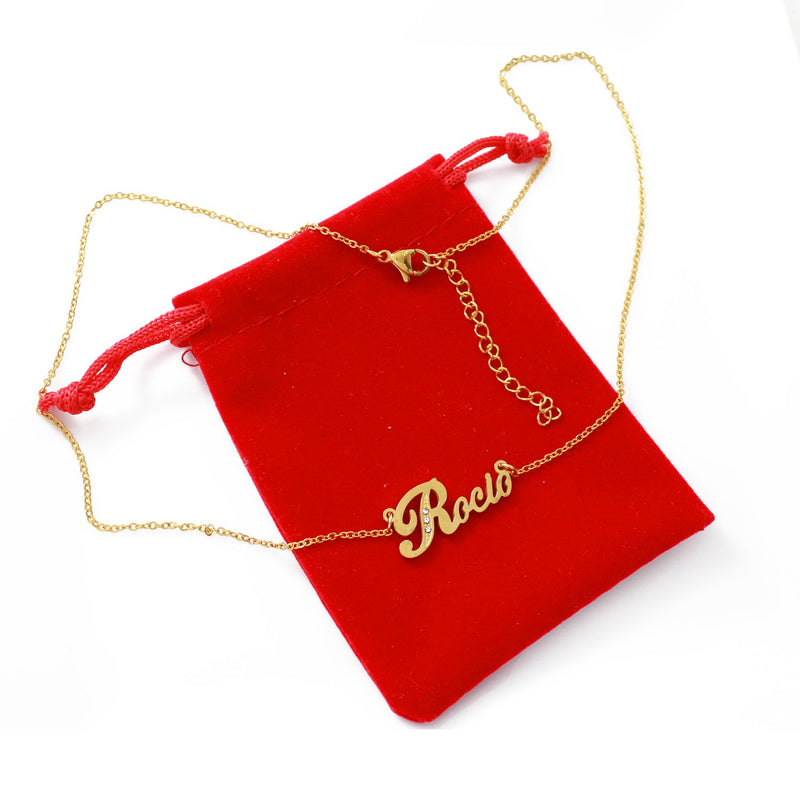 [Australia] - Rocio Name Necklace Gold Tone Italic Personalized Dainty Necklace - Jewelry Gift Women, Girlfriend, Mother, Sister, Friend, Gift Bag & Box 