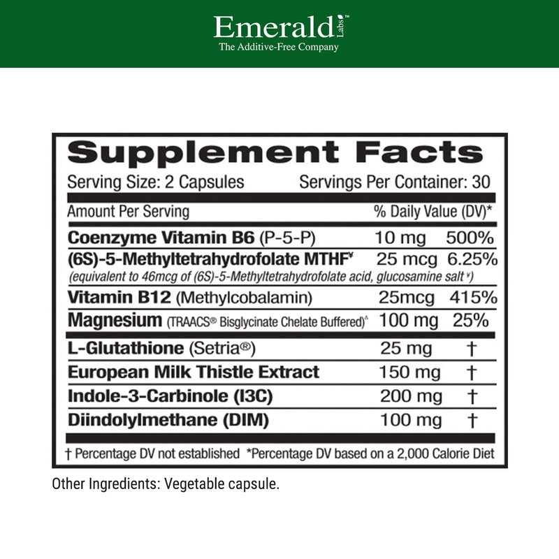 [Australia] - Emerald Labs Estrogen Detox - with I3C, DIM, and Setria L-Glutathione for Hormone Balance Support - 60 Vegetable Capsules 