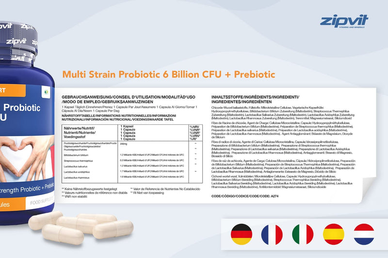 [Australia] - Probiotic 6 Billion Multi-Strain Live Bio Cultures Complex with Prebiotic, 60 Vegetarian Capsules. 100 Billion CFU Source Powder. 