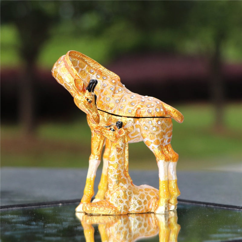 [Australia] - Waltz&F Hand Painted Enameled Giraffe mother and child Decorative Hinged Jewelry Animal Trinket Box Unique Home Decor 