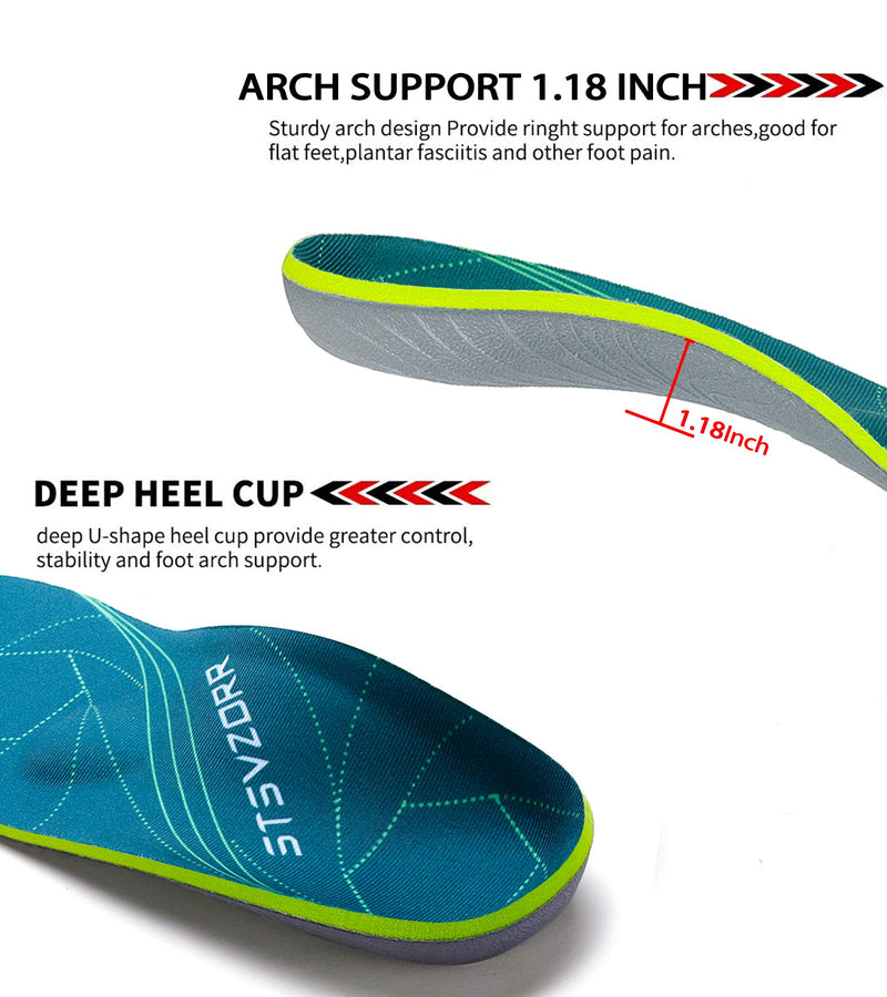 [Australia] - Flat Feet Arch Support Insoles Plantar Fasciitis Forefoot Pain - Shock Absorption for Walking MEN (9-9 1/2) | WOMEN (11-11 1/2) --280MM-11.02" Armygreen 