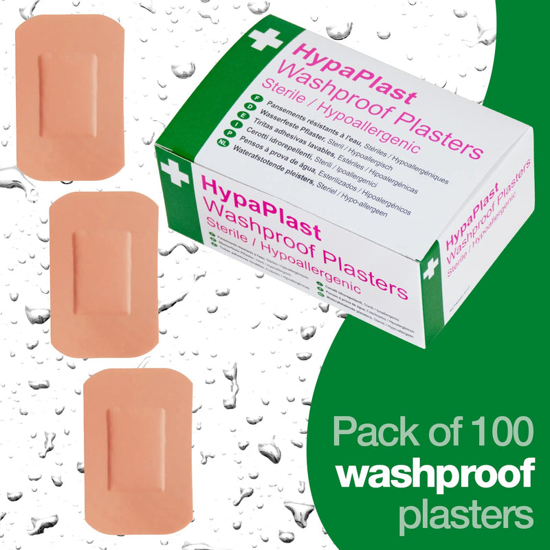 [Australia] - HypaPlast Large Pink Washproof Plasters, 7.2x5cm (Pack of 100) Sterile Hypoallergenic Large Rectangle (Pack of 100) 