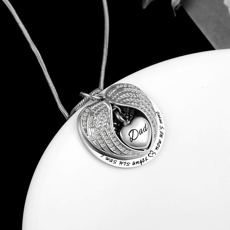 [Australia] - Unisex Angel Wing Memorial Keepsake Ashes Urn Pendant Necklace,God has you in his arms I have you in my heart Dad 