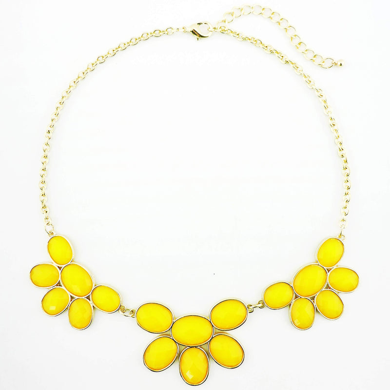 [Australia] - Firstmeet Shiny Contrast Color bib Necklace with Earrings Yellow 