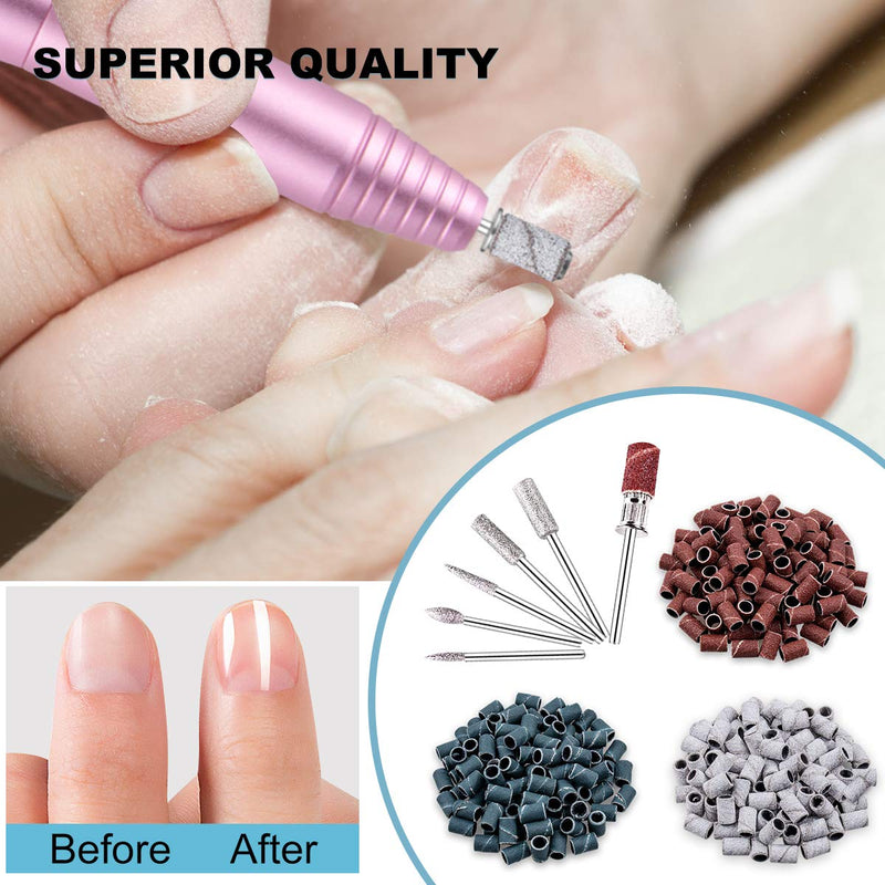 [Australia] - Nail Drill Bits with 300pcs Sanding Bands for Nail Drill Electric File Nail Bits 3/32 Inch Size #80#120#180 Efile Sanding for Acrylic Gel Nails Cuticle Manicure Pedicure 