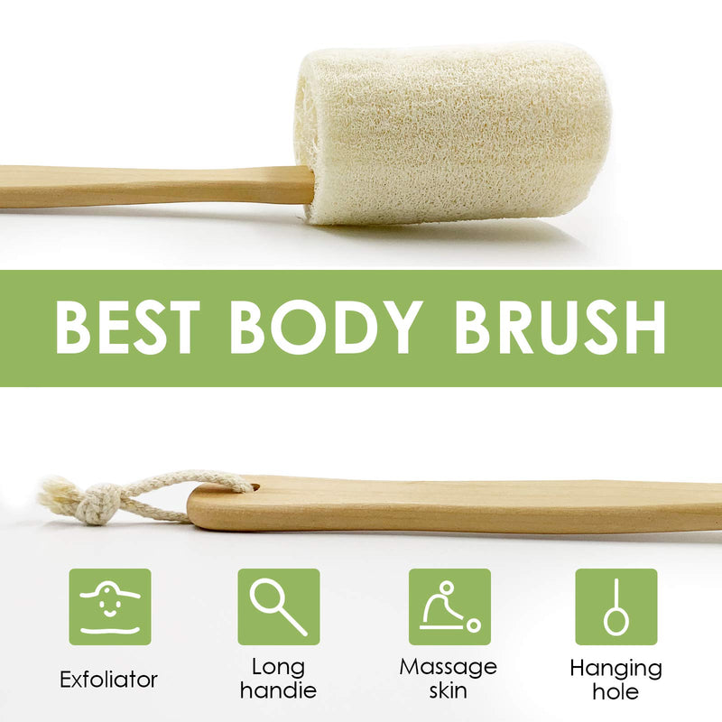 [Australia] - Loofah Back Scrubber for Shower, Shellvcase Loofah on a Stick with Natural Loofah Sponge Exfoliating Body Sponge Scrubber With Long Wooden Handle Back Brush For Men & Women in Bath Spa Shower 2 Pack 