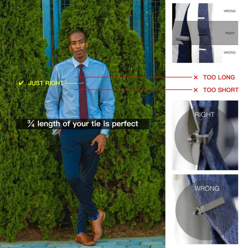[Australia] - MOZETO Tie Clips for Men, Black Gold Blue Gray Silver Tie Bar Set for Regular Ties, Luxury Box Gift Ideas Fashion Style 