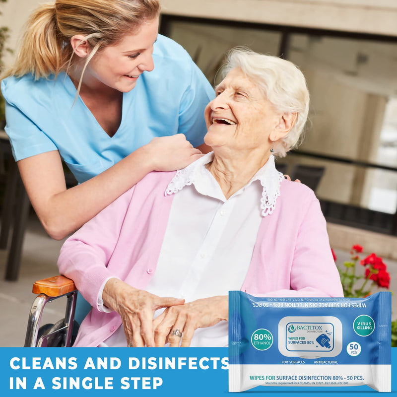 [Australia] - Bactitox Alcohol Wipes - Antibacterial Sanitiser - 80% Ethanol - Fast Acting Surface Disinfectant - Thick and Durable (50 Count (Pack of 2)) 50 Count (Pack of 2) 