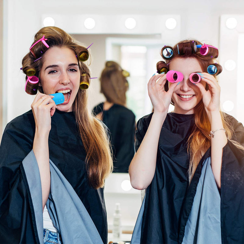 [Australia] - 141 Pieces Magnetic Hair Rollers Set Include 60 Plastic Hair Rollers for Medium Short Long Hair with 60 Pins, 20 Duck Teeth Hair Clips and Hairnet Hairdressing Tool, Random Color (6 Sizes) 