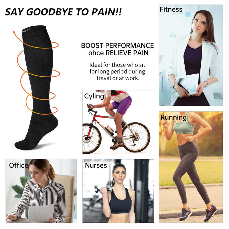 [Australia] - QXURkut 3 Pairs Black Compression Socks for Men Women Swelling, Flight, Running, Cycling, 15-20 mmHg Knee High Long Sleeves Stockings L-XL 