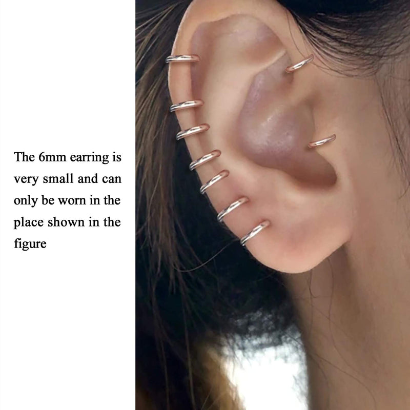 [Australia] - 925 Sterling Silver Small Hoop Earrings - 14K White Gold Plated Silver Hoop Earrings | Tiny Endless Huggie Hoop Earring Cartilage Earrings for Women/Girls/Men/Teens 1Silver- 6.0 Millimeters 