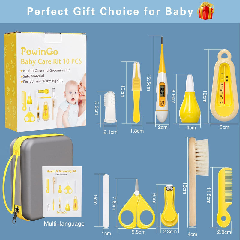 [Australia] - PewinGo Baby Daily Care Kit - Baby Grooming Kit Newborn Baby Care Accessories, 10PCS Safety Cutter Nail Care Set, Nursery Baby Care Kit for Infants Newborns -Yellow 10 Count (Pack of 1) 